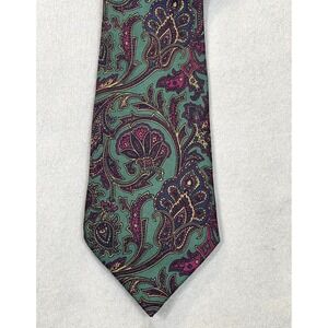 Tie Silk  Handmde Green Purple Pink Floral Geometric Italian‎ All  Mens Necktie